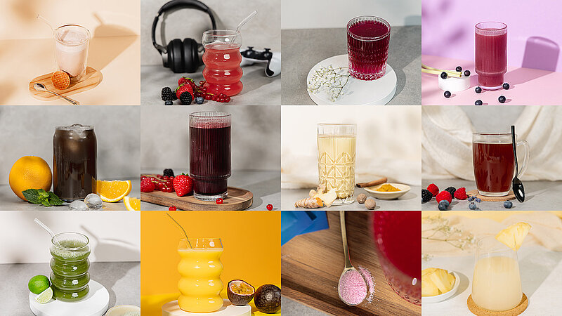 Collage verschiedener functional drinks