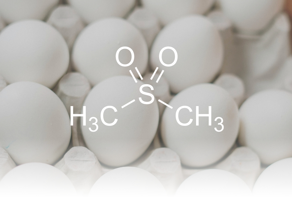 Im Hintergrund leich erkennbar weiße Eier, darauf die Strukturformen des Methylsulfonylmethan