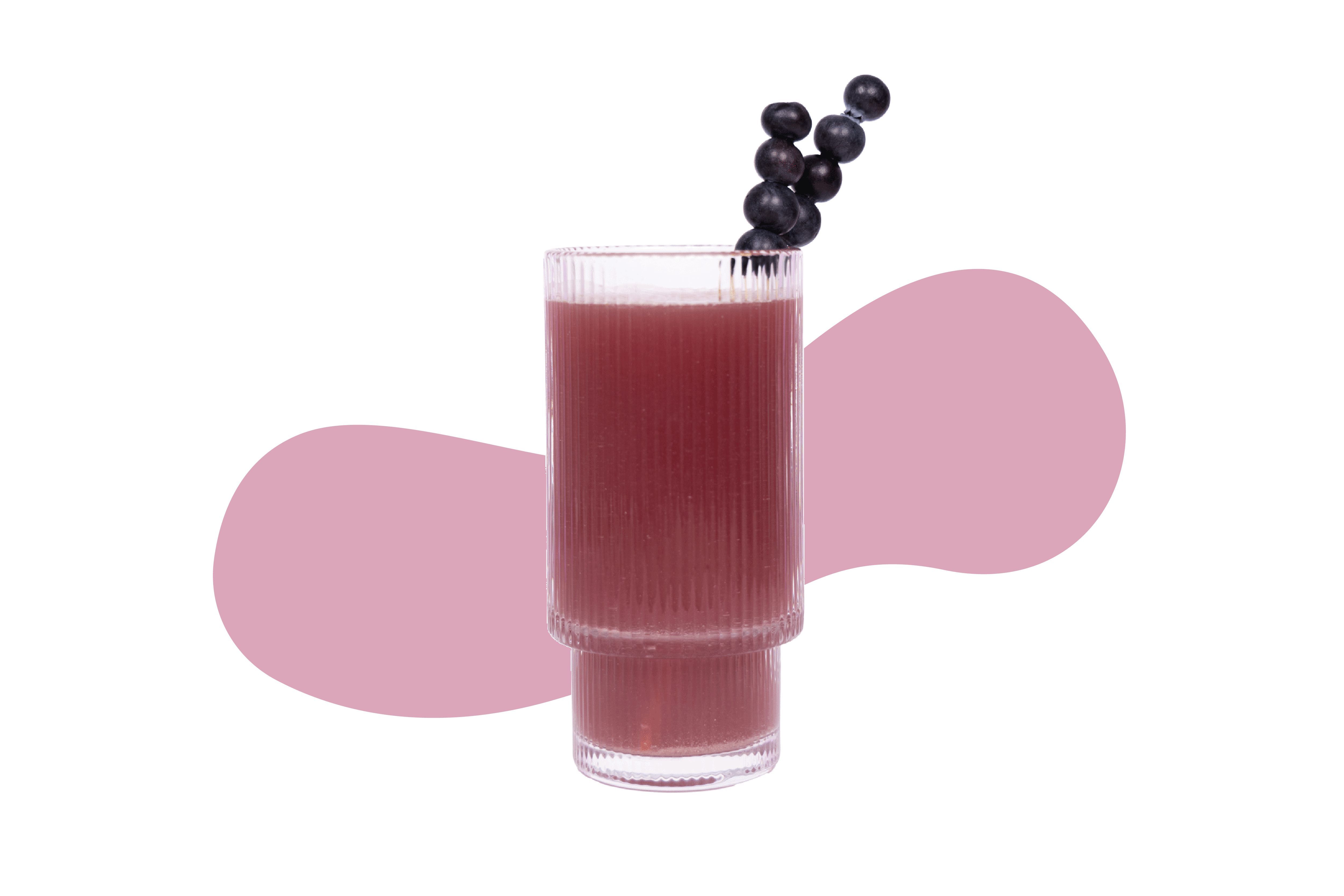 Eve Relief Drink im Glas vor einer rosefarbenen, organischen Form